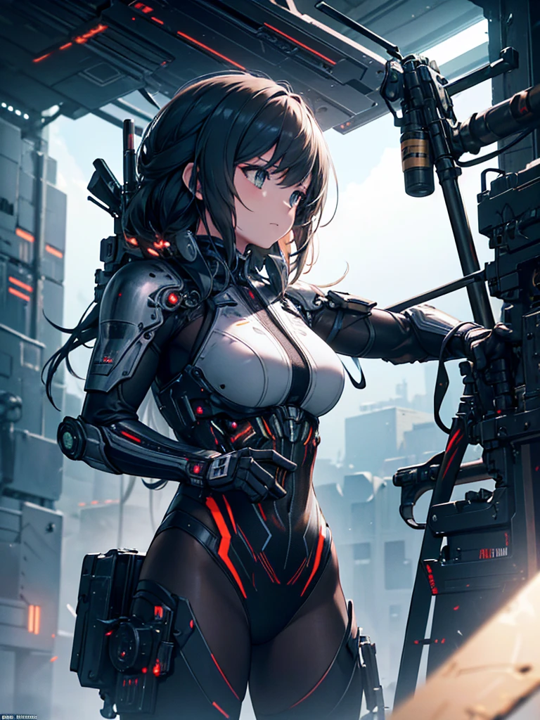Absurd resolution, high resolution, (masterpiece: 1.4), hyper-detail, 1 woman, black hair, extremely large bust, huge breasts, fullbody covering pilot suit, techwear jacket