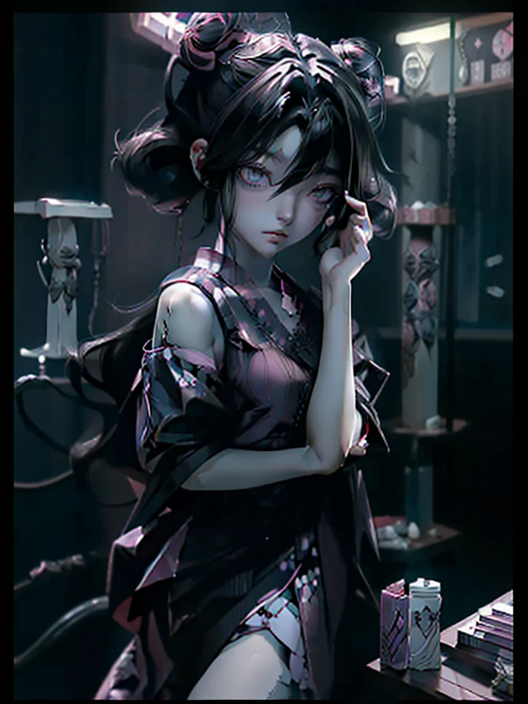 lineart, (anime style:1.5), cel shading
1girl
bangs
lethargic sleepy smoky eyes
full body, glowing eyes
maid, apron, skirt
stocking,
shadows,
cyberpunk
neon lights
dramatic lighting
rim light