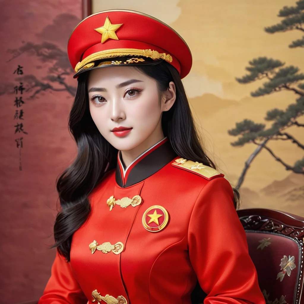 ((Highest quality)), ((masterpiece)), (detailed), （Perfect Face）、The woman is Satomi Ishihara, with black hair and a gorgeous, beautiful custom-made red Communist uniform, becoming a member of the Chinese Communist Party, a woman for China, and pledging loyalty to the country.、The woman was honored to be selected into a select group of beautiful female members of the Chinese Communist Party.、The women were publicly acclaimed as the most beautiful women&#39;s group in the world by the Chinese Communist Party at the Communist Party meeting.々The exhibition showed the world the greatness of China.