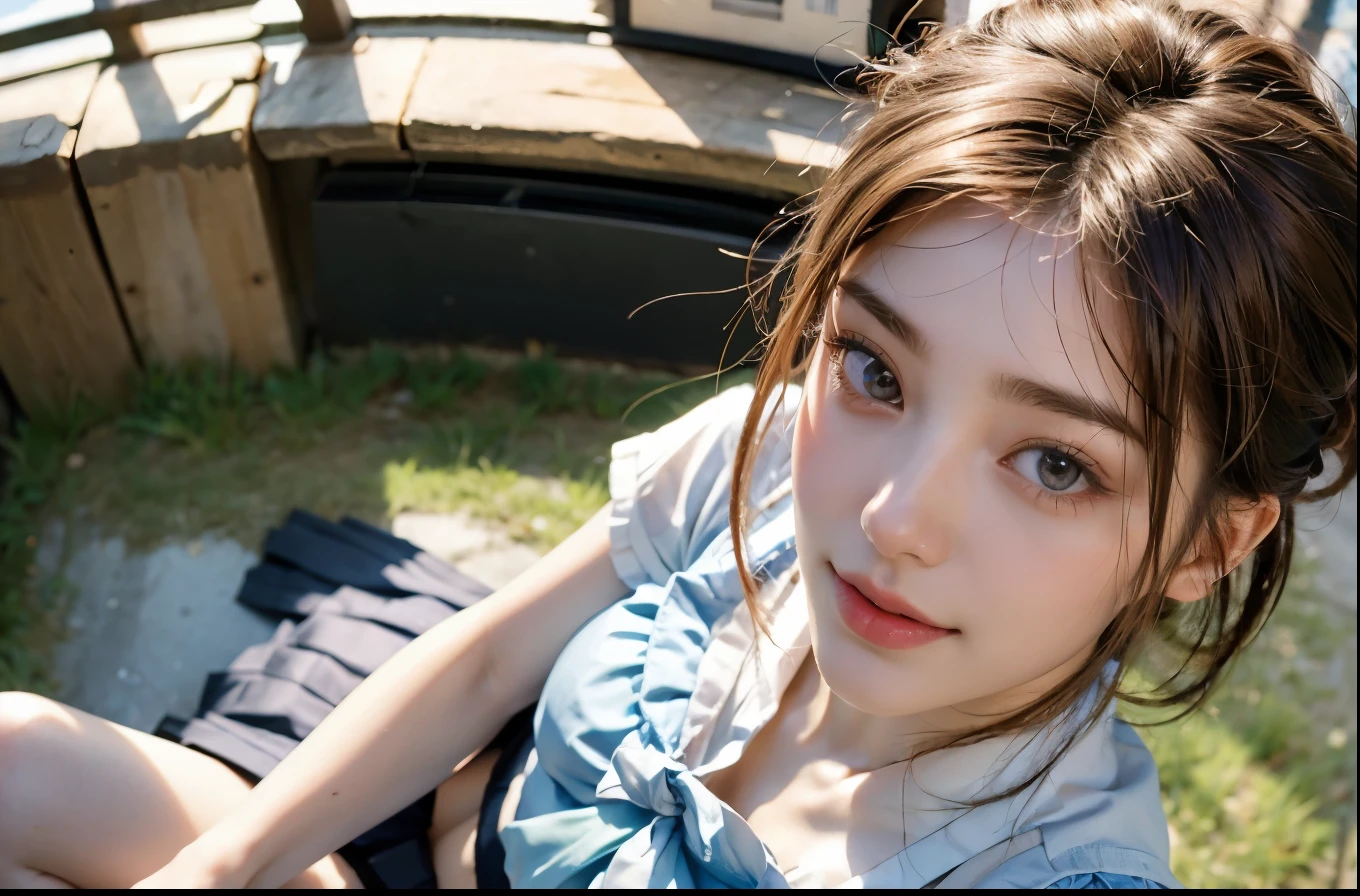 (((Bird's-eye view:1.8, looking up at camera:1.8))), ((Thick white liquid dripping on the face:1.5)), (((student clothes:1.8, Kneeling:1.8))), (school classrooms:1.8), (ssmile:1.8), 1girl in, 独奏, 18year old, 7headed body, Ideal ratio body proportions, erectile nipple, short-hair, A dark-haired, With bangs, small tits, A slender, Small buttocks, beauty legs, Skinny Legs, surrealism, Cinematic lighting, depth of fields, One-person viewpoint, F/1.8, 135 mm, nffsw, masutepiece, ccurate, ((Anatomically correct:1.3)), Textured skin, Super Detail, high details, High quality, awardwinning, Best Quality, hight resolution, 8K