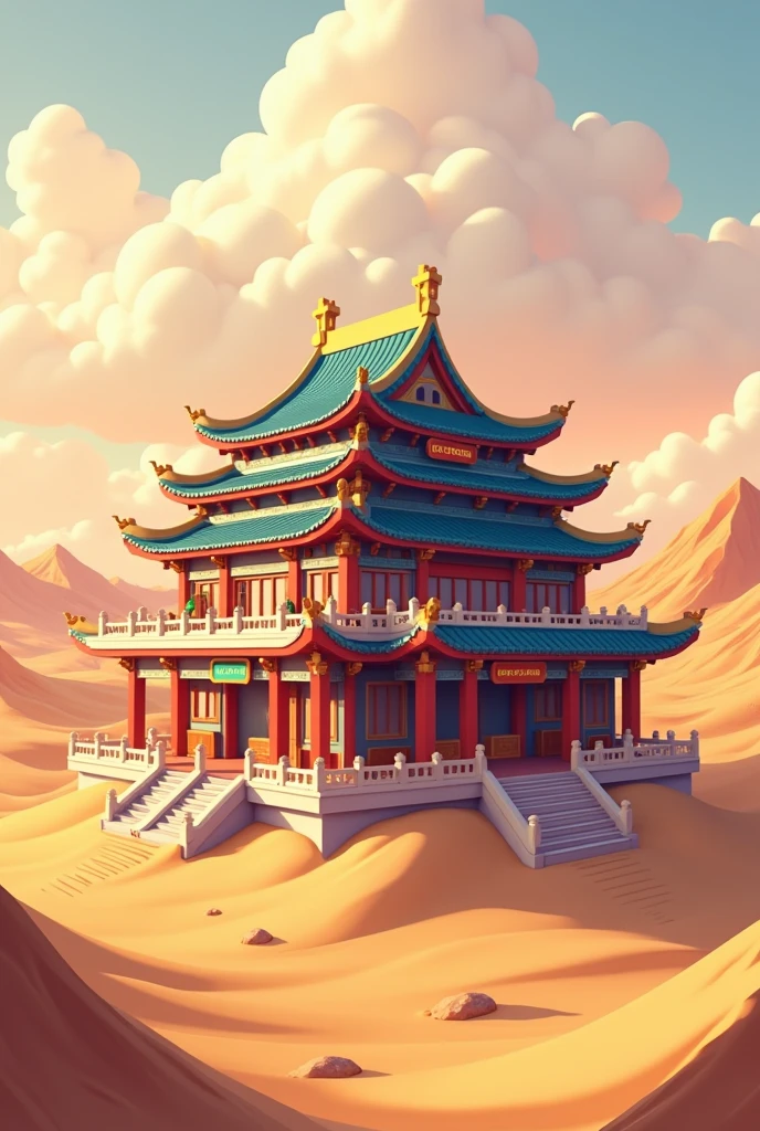In the desert, there is a splendid ancient Chinese building