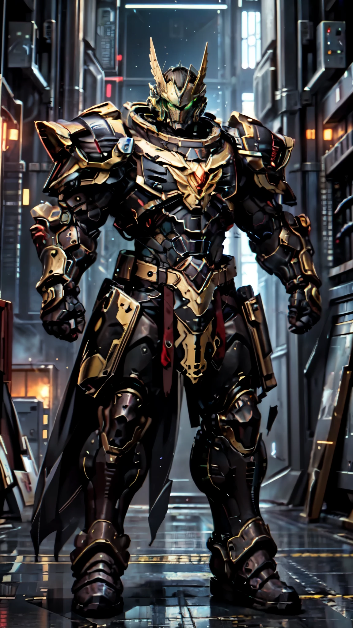 (masterpiece:1.5, best quality:1.5, extremely delicate:1.5), ((male:1.5)), a man wearing a full-face helmet, a biotech armored combat suit, green eyes, (a composite layered chest armor), fully enclosed shoulder guards, matching arm and leg guards, a belt of gemstone, (the color scheme is primarily black with green and red accents), the design balances heavy with agility, a high-tech bio-mecha armor, (Armor Concept Inspired by Space Marines, stand of a futuristic sci-fi city), this character embodies a finely crafted fantasy-style armored hero in anime style, exquisite and mature manga art style, (element, plasma, energy, the armor glows), metallic, high definition, highres, ultra-detailed, ultra-fine painting, professional, perfect body proportions, golden ratio, anatomically correct, symmetrical face, extremely detailed eyes and face, high quality eyes, creativity, RAW photo, UHD, 32k, Natural light, cinematic lighting, masterpiece-anatomy-perfect