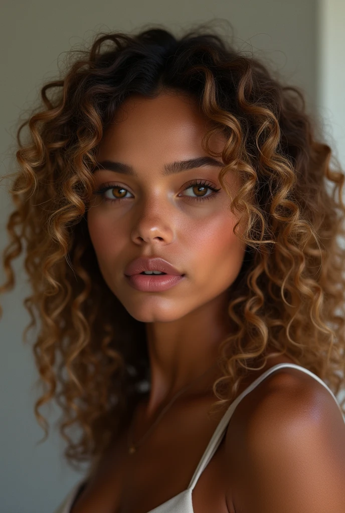 Margaret has a common but striking appearance., is high, slim, your skin looks like one of those fake Latinas from the USA. Your lips are full, big, curly honey-colored hair, your eyes the same color as your hair, caramelized a little greenish.