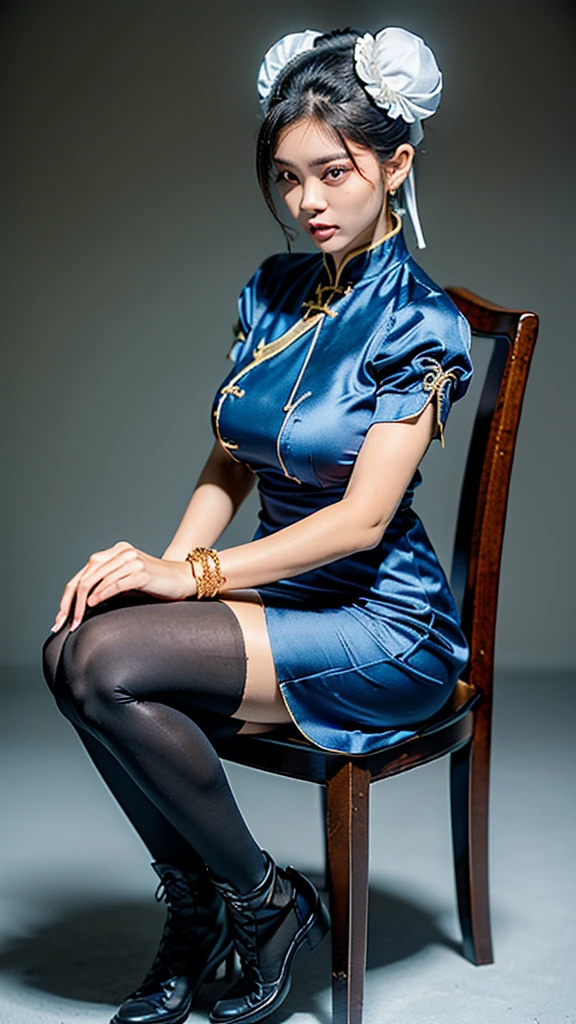 ulzzang-6500-v1.1, (raw photo:1.2), (photorealistic:1.4), beautiful detailed girl, very detailed eyes and face, beautiful detailed eyes, ridiculous, incredibly ridiculous, huge file size, super detailed, high resolution, very detailed, best quality, masterpiece, ((cheongsam)), illustration, very detailed, CG, unified, 8k wallpaper, amazing, fine detail, masterpiece, best quality, Very detailed CG unified 8k wallpaper, face light, movie lighting, 1girl, 16 years old, ((no panties)), ((dynamic pose))), (camel toe), (half), (pantyhose), (bent knees and legs sitting))