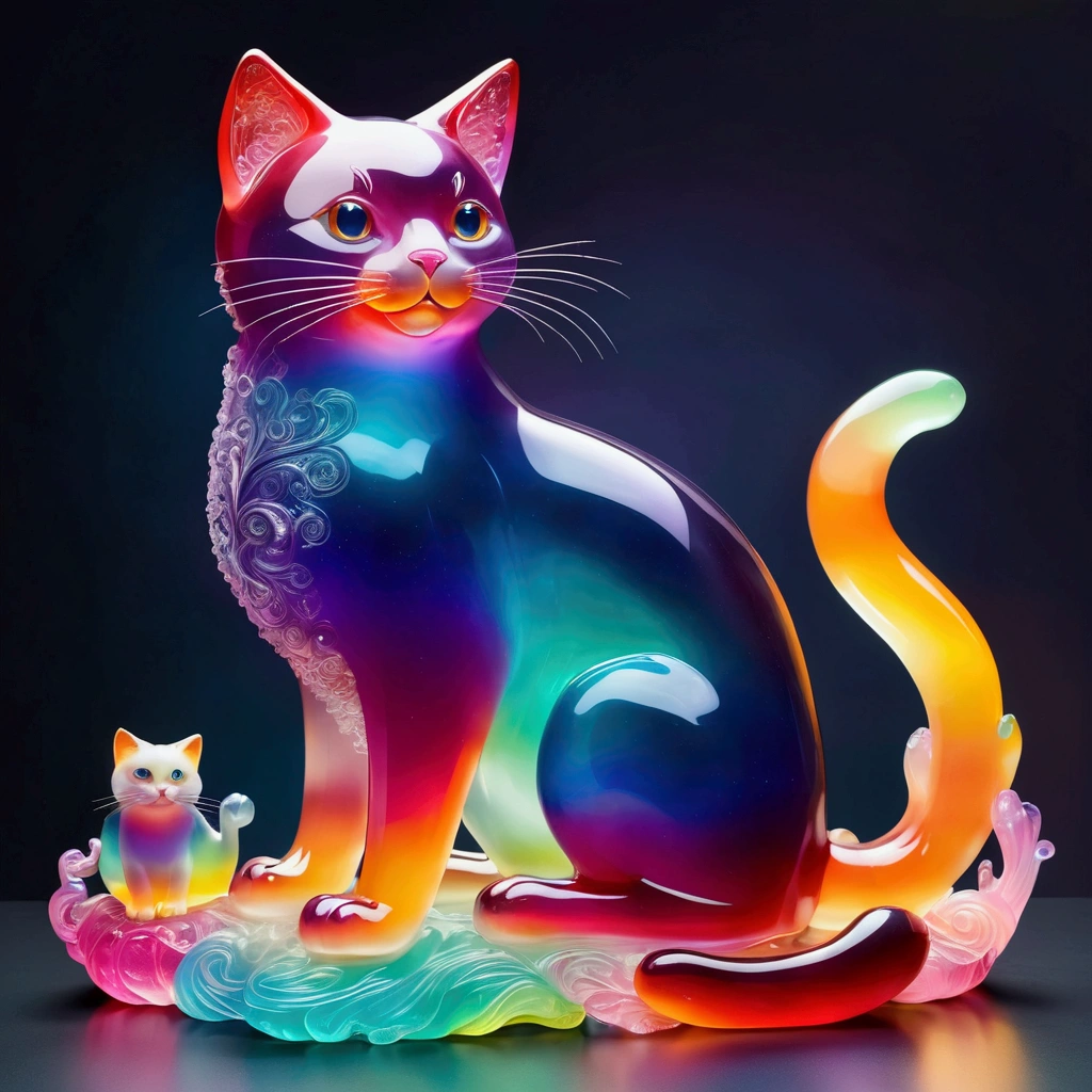 Giant cat made of jelly, Fantasy elements， Colorful Gradient (((masterpiece))), ((best quality)), ((Intricate details)) (Space Background)