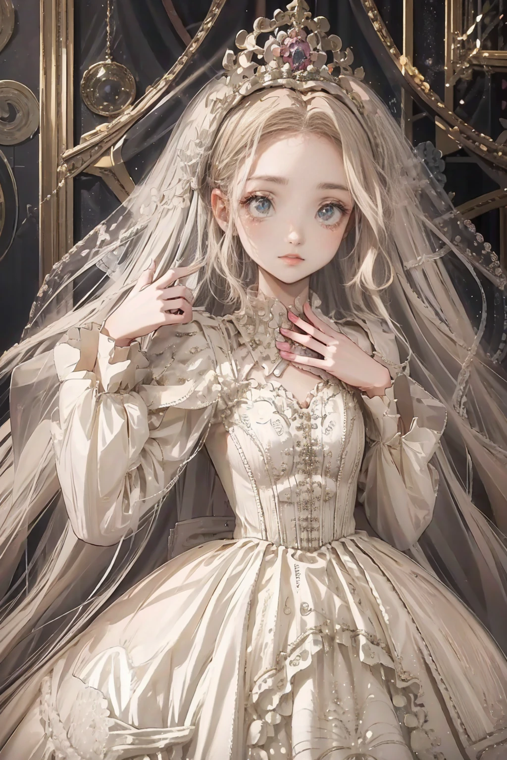 (Highest quality,4K,High resolution,masterpiece:1.2),Very detailed,Realistic:1.37,,、((Pink Dress)), Hyperrealistic photo of a girl in a majestic light pink and gold ball gown dress, Big beautiful dress, Lots of frills and rhinestones、Intricately voluminous ball gown (Highest quality, Tabletop, Art Station, Fantasy art:1.2), 美しいcute***, (Long blonde curly hair:1.1), (Intricate short gold skirt, Full Body Shot)、Anime Style、Storytelling、、Beautiful girl、とてもcute天使、Pink Gothic Dress、cute、Baby Face、smile、Long Skirt、,Black long boots、Highest quality, masterpiece, 最High resolution, artwork, super それにGet used to it, many Get used to it, Get used to it, それにGet used to it, woman, ,((Pink Victorian Voluminous Ball Gown Dress)),Long dress,A dress with lots of frills and ribbons..Wearing a tiara on her head,luxury,One person, Pink brown hair,Pink Eyes、Pink World,(A girl wearing a pink princess skirt),Pink Hair,pink bedroom layout,Pink Bed,Pink mosquito net,Pink furniture,Pink color palette,(zenTangle, Mandala, Tangle, enTangle:0.6),(Making Art),The most beautiful chaotic shapes,Beast Design,behind,Pink High Heels,Perfect hands,
