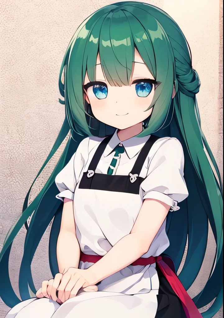 Anime girl with long green hair sitting on a chair - SeaArt AI