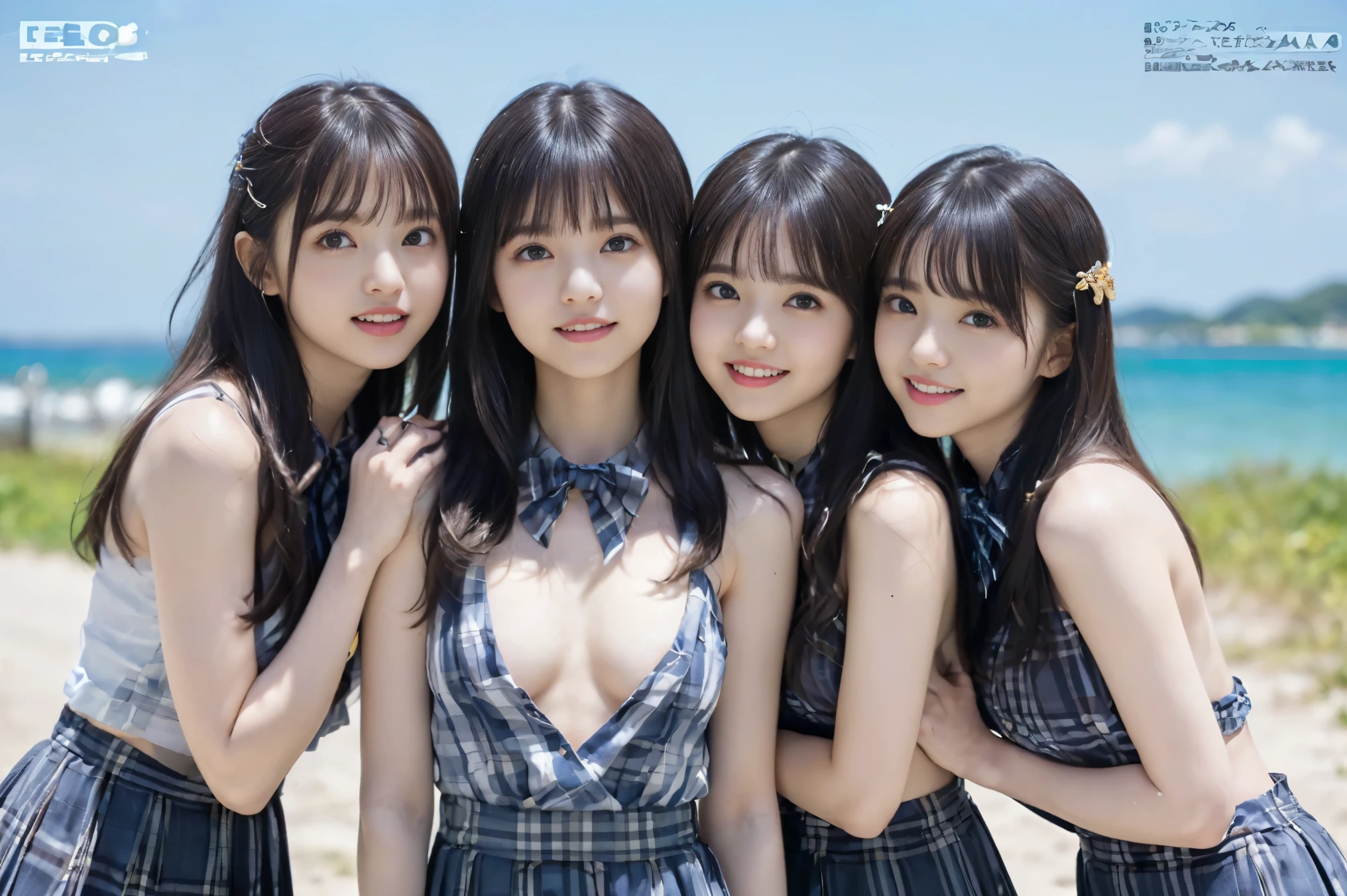 (8k、Raw photography、Highest quality、masterpiece:1.2),(Black Hair、Dark Eyes:1.9),(:1.6)、View your viewers,Front view,White skin,(Sailor suit:1.4)、(Tight waist:1.6)、(Clothes that accentuate the shape of the breasts:1.0)、(Big Breasts :1.3)、Slim figure、Ultra-high resolution,beautiful,beautiful fece,(4 people、No background:1.9),whole bodyボディー,Japanese women,(reality的:1.37)、Photon Mapping,reality、(-faced and cute: 1.2)、(Cute Smile: 1.8)、(Round face: 1.8)、Radio City、Physically Based Rendering、Depth of field rally background、photograph, (I can see your knees、Thigh close-up:1.8),(:1.6),whole body、Great quality
