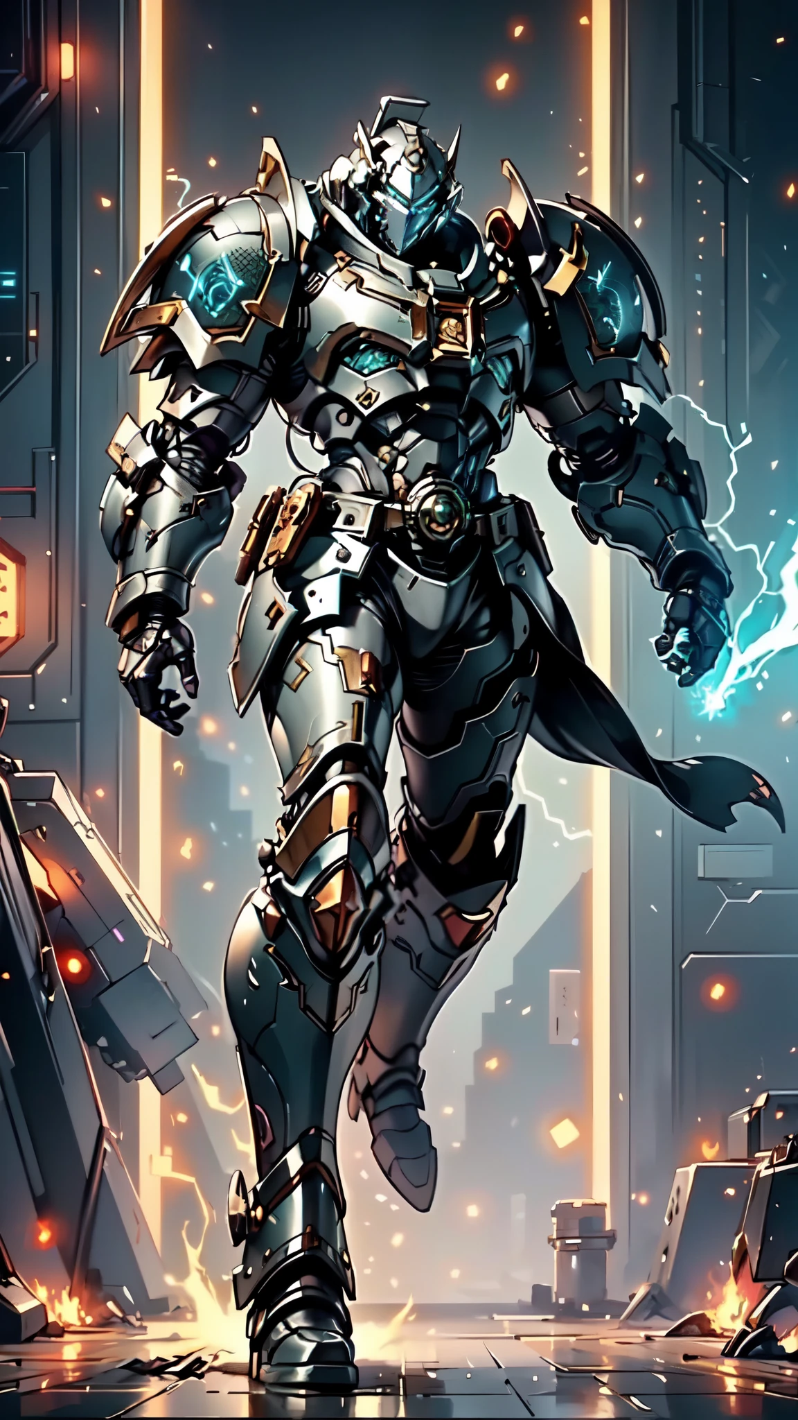 (masterpiece:1.5, best quality:1.5, extremely delicate:1.5), ((male:1.5)), a man wearing a full-face helmet, a biotech armored combat suit, green eyes, (a composite layered chest armor), fully enclosed shoulder guards, matching arm and leg guards, a belt of gemstone, (the color scheme is primarily black with green and red accents), the design balances heavy with agility, a high-tech bio-mecha armor, (Armor Concept Inspired by Space Marines, stand of a futuristic sci-fi city), this character embodies a finely crafted fantasy-style armored hero in anime style, exquisite and mature manga art style, (element, plasma, energy, the armor glows), metallic, high definition, highres, ultra-detailed, ultra-fine painting, professional, perfect body proportions, golden ratio, anatomically correct, symmetrical face, extremely detailed eyes and face, high quality eyes, creativity, RAW photo, UHD, 32k, Natural light, cinematic lighting, masterpiece-anatomy-perfect