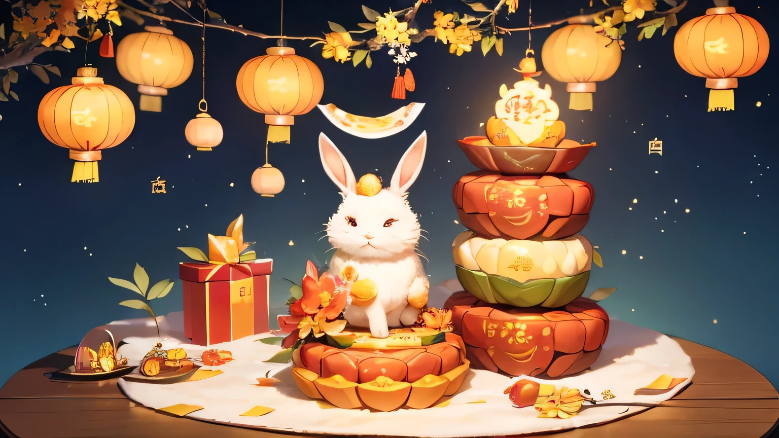 Chinese moon cake rabbit moon ancient style ribbon mid-autumn festival