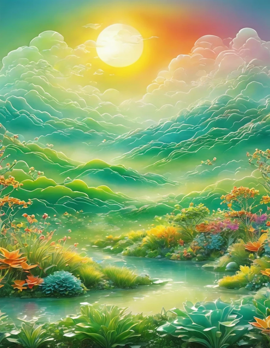 best quality, very good, 16K, ridiculous, Very detailed, Gorgeous(( Colorful Gradient)))，Made of translucent Ceramics, Background grassland（（A masterpiece full of fantasy elements）））， （（best quality））， （（Intricate details））（8K）