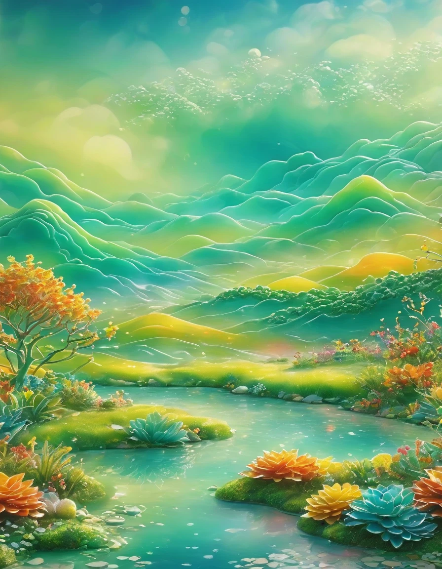 best quality, very good, 16K, ridiculous, Very detailed, Gorgeous(( Colorful Gradient)))，Made of translucent Ceramics, Background grassland（（A masterpiece full of fantasy elements）））， （（best quality））， （（Intricate details））（8K）