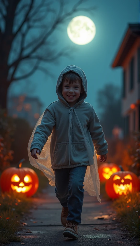 halloween floating lights, Cinematic light and reflections, glittering lights, Intermediate elements of the metaverse,digitalpainting, glossy reflections, pondering, halloween Jack Lantern, calm evening, Digital illustration, bela atmosfera, Skylight at night, Quiet night atmosphere, jack-o'-flashlight, halloween, the night, the moon, game scenes, halloween, surrounded by clouds, Architecture of medieval Europe, Glass tiles, european union, colors beautiful, There are three arches in the foreground((ink color)), ( (paint splash ) ), ((paint splash) tenebrosa})), Masterpiece artwork, high qualiy, Beautiful graphics, high détail,Magnificent,1 young boy