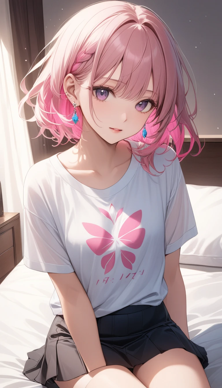 (highest qualityのイラスト:1.2), (cute女の子:1.1), (One Girl, alone:1.5), (One Girl、14 years、cHelloldish、One Pose、cute、Beautiful image、small胸:1.5、Very detailed目:1.2)、(small ,Flat Chest:1.1)、((Red eyes、Pink Hair:1.5))、(short hair)、Wavy Hair、Curly Hair、prohibit、Low Twintails、Short Pigtails、 pajamas、セクシーなpajamas、Cute ruffled pajamas、Light blue checked pajamas、,Upper Body、Sleepy face、yawn、Hello、Brown Hair、short hair、Wavy Hair、Low Twintails、break(highest quality、Very detailed、Helloghly detailed and beautiful、超A Hellogh resolution、Detailed Weapons:1.2)、close、Breast augmentation, Wink,smile,照れたsmile,Angel&#39;s Smile,