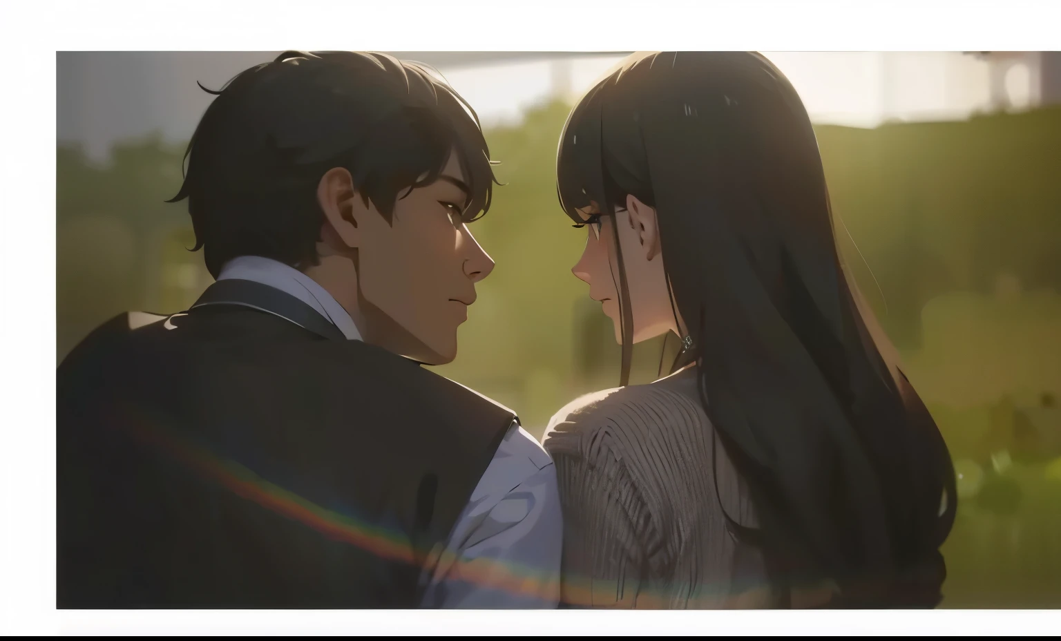 A man and a woman looking at each other&#39;s faces,couple,love,A male and female pair,Animation style