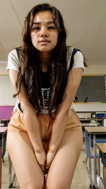 School、In the classroom、Squat back、Looking Back、Naked busty woman spreading her genitals。Foreign bodies in the genital area。Full of sperm、Creampie、Sperm coming out of the vagina