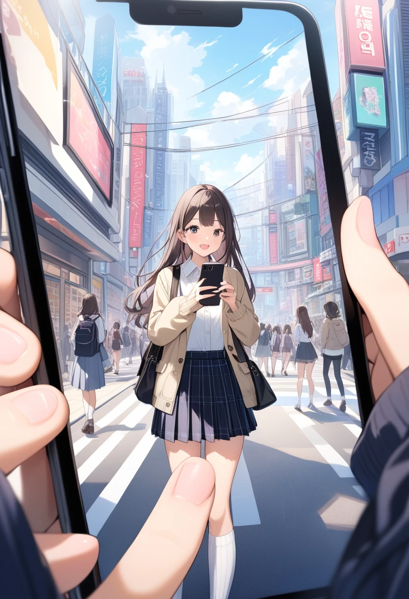 <lora:remocon_1_MID5_ResizeDIM32:1> remote controller, remote control, holding, pov, street, road, city, full-face blush,, ultra detailed, masterpiece, best quality, aesthetic, detailed,, serious, 1girl, (white eyes:1.1), (grey eyes:1.3), white hair, very long hair, parted hair, parted bangs, <lora:parted_hair_v1.3:1.3>, medium breasts,
