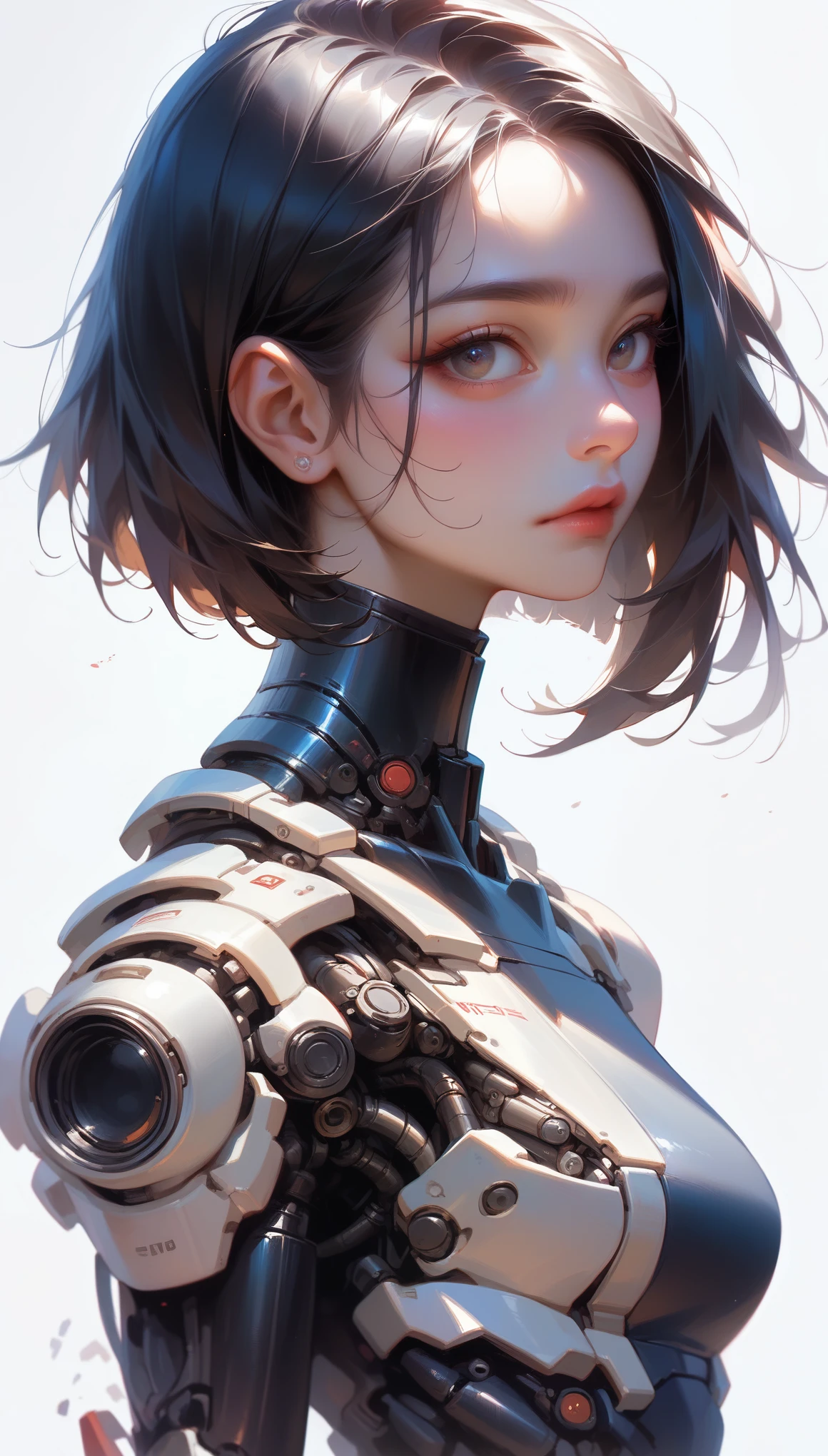 scenery、rain、1 girl、solo、Moderate bust、Upper Body、Face close-up、smile、ruanyi0152、(Yellow background)、ruanyi0238、Blue glowing parts、cable、Machinery Parts、Long black hair、short hair、whole body、Highest quality、masterpiece、High resolution、Dynamic pose、Model standing、Official Art、Highly detailed CG Unity 8k wallpaper、