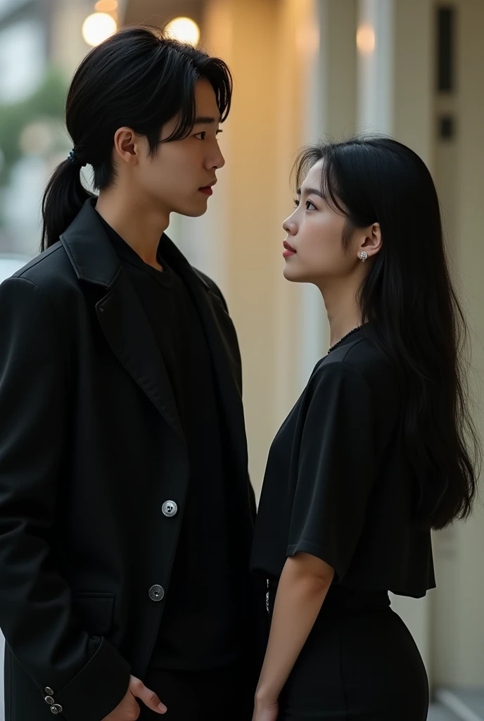 animated couple. wears black and white