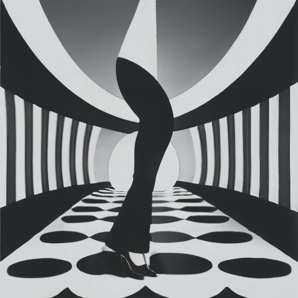 Op art fashion, Black and White, Optical illusion, Contoured curves、Mimicking fashion models