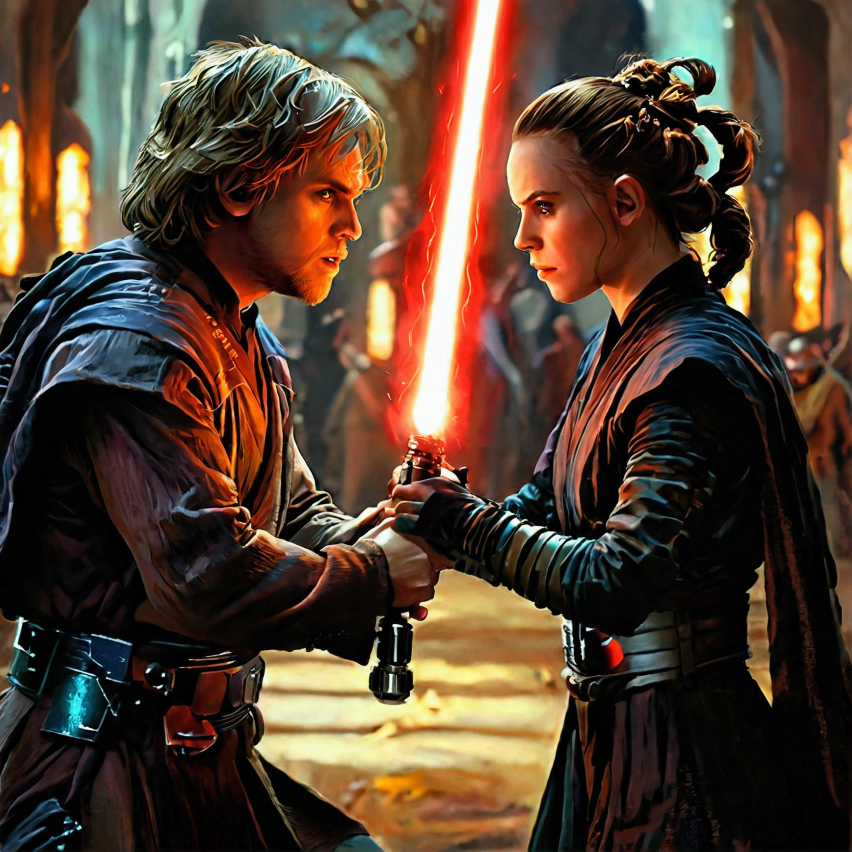 Star Wars : Duel of the Fates, Anakin Skywalker and Obi-Wan Kenobi fighting, action pose 