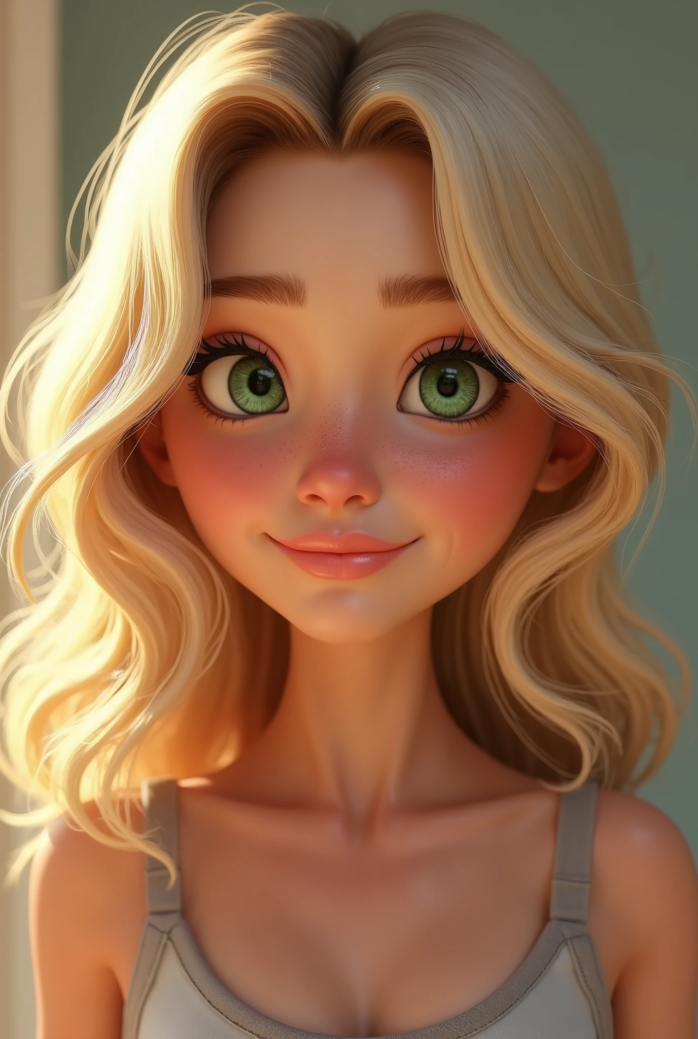 nat, 1girl, (flat chest), (((very small breasts))), ass:1.3, brown eyes, blonde hair, long hair, lips, bang, blush, naked, she is showing her vagina, depth of field, bokeh, (special attention to skin detail: 1.2), masterpiece, best quality, ultra-detailed, ultra-HD, photorealistic, cinematic, ((close-up camera shot)), sensual pose, alluring, legs open:1.4, looking up at camera, closeup on her face, her cheeks are blushed, she is biting her lip, she is on her knees, blowjob:1.4, high angle:1.5