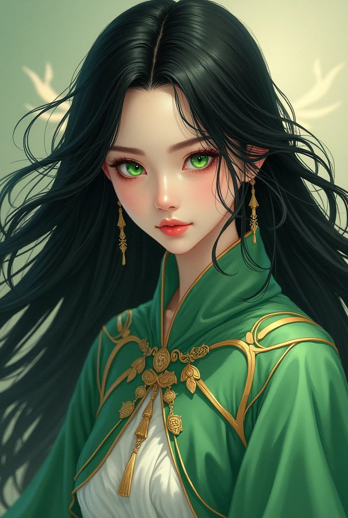 A beautiful girl with black long hair, wear ancient chinese clothes, with the sun shining on her face, close up.

Background is trees, vegetables, lush green, with water drops after rain, with water droplets everywhere, green
