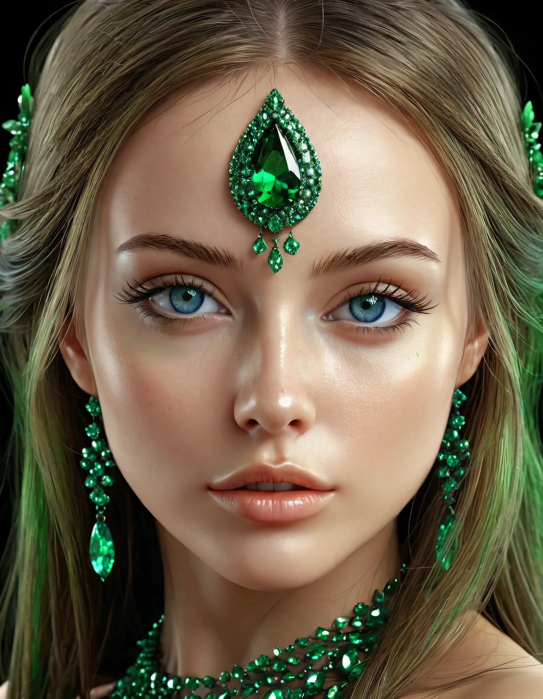 an exotic woman with deep blue eyes, green emeralds, stunning digital art, complicated digital art, 3 d digital art, 3d digital art, complicated digital artwork, Advanced 3D digital art, amazing detailed digital art, digital complicated art, Detailed 3D digital art, amazing digital art, 4k full body shot, 4k