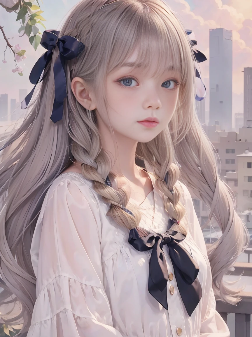 (masterpiece、Highest quality、Highest quality、Beautiful, beautiful:1.2)、Simple Background、From the top of my head、From afar、（Watercolor painting 1.5）、Beige Filter、（Pigment Thin 1.5）、Droopy eyes、Beige Tones、curly hair、Half-up twin tails、hair ribbon、Amunron、1 girl、Bibi-chan、(Fractal Art:1.3)、deep　Blonde Hair、Hazel Eyes、Silk camisole、Cheeky、Kamimei