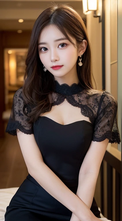 (((masterpiece))), (((highest quality: 1.4))), ((Very detailed: 1.4)) , ((Full Body Shot)), (Shooting from the side), (See through:1.3), ((One Woman)), Incredible beauty、Plump Mature Woman、((choker、Off the shoulder、Red dress、Ultra-realistic shiny black pantyhose))、 Perfect look，double eyelidの目，Delicate makeup，Cool Beauty,　Accurately expresses the fine details of the face and skin texture,(The most beautiful face and eyes), double eyelid,Delicate skin,
