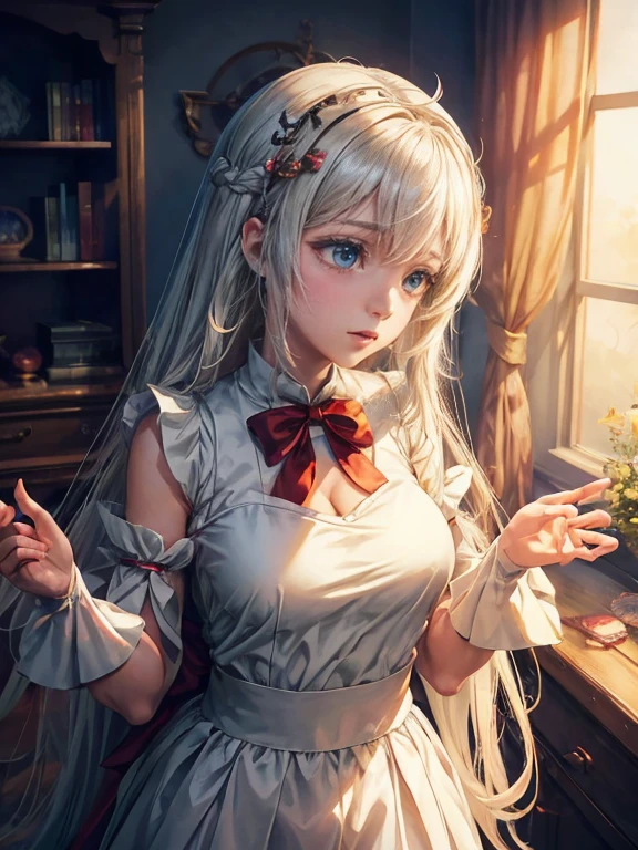 anime girl with long hair and a white dress posing, seductive anime girl, oppai, cute anime waifu in a nice dress, ahegao, beautiful alluring anime woman, guweiz, anime goddess, anime moe artstyle, ecchi, attractive anime girl, hestia, anime waifu, beautiful anime girl, clean detailed anime art, beautiful anime woman