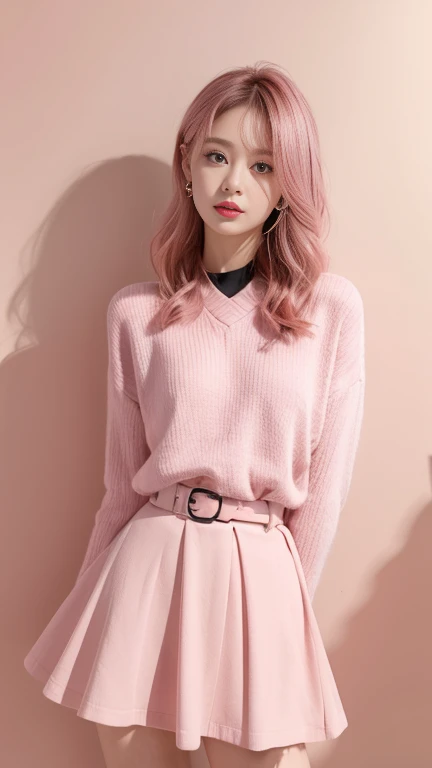 (8K,tmasterpiece,primitive,Beat_quality),((A young fashion lady wears a white sweater and a black dress)),(From head to thighs:1.5),8-point portrait,light make-up,ssmile,high-definition face,super realistic facial features(The camera in her hand),white skinned,Pearl skin,self-assured,Fine face in detail,beauitful face,largeeyes,Elegant pink hair,The character is close to the camera,Stand in the photo,photography of,Medium hair,Clean skies,some cloud,eventide,cinematic lighitnglamplight,fully functional,Dilapidated factories,There are a lot of details in the environment,The Car,vivd colour,Bright pupils,Perfect woman figure,Breeze in the wind,Pink petals,The train is moving,stairways,the sunset,The sun illuminates the side,There are some tourists in the background,Sense of drama,Fill the walls on either side of the screen, old buildings,The expression of the caricature
