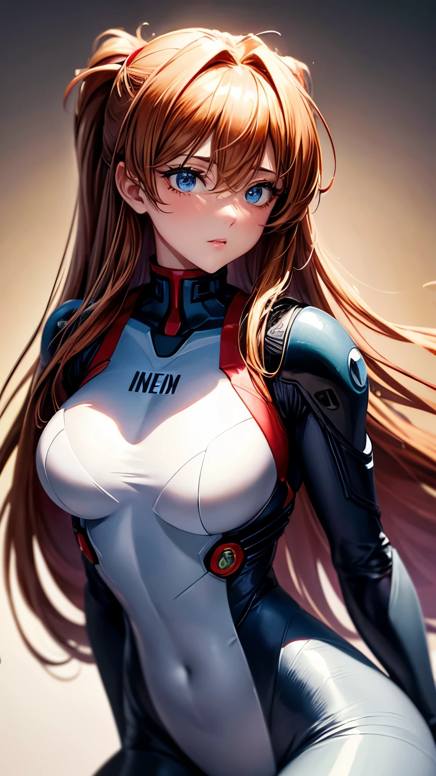 (Highest quality, High resolution:1.2), 1 girl, Detailed and beautiful eyes,EVA Asuka、Soryu Asuka Langley、Thick and beautiful lips, Highly detailed eyes and face, Long eyelashes, Moderate:Oil, Bright colors, High resolution, Studio Lighting, Ultra-fine painting, Sharp focus, Physically Based Rendering, Extreme Detail, Portraiture, Curved body, , Perfect shape, Face-to-face audience, Sweaty, Nice, Half-body photo, View in full frame、Plug Suit