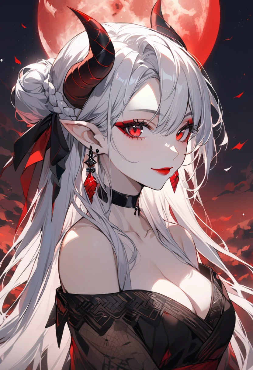anime, girl, long white hair, cape, large breasts, looking at viewer