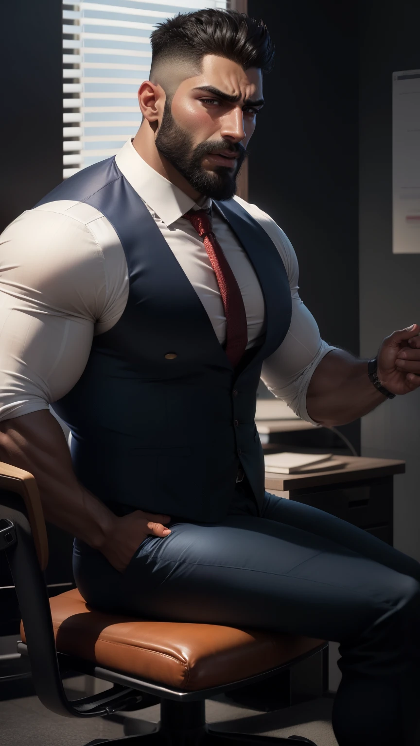 Business suit, close up focus on indian big monster bulge during he doing work, masterpiece 