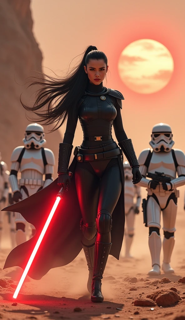 、StarWars、Super long hair、Darth Vader Cosplay Woman、Space Super Armor、Jump Action