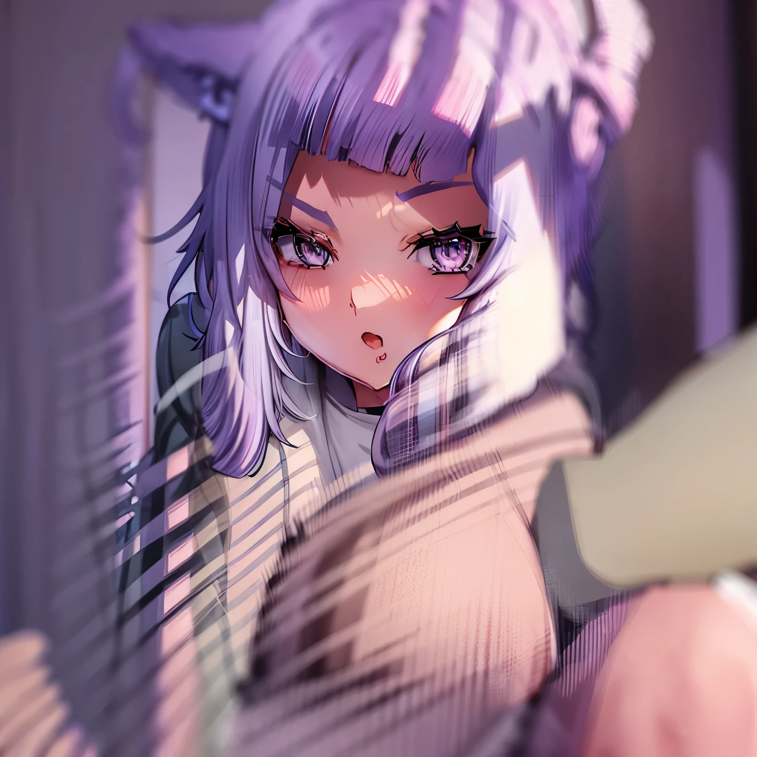 Purple Hair　anime　beautiful girl　Big Breasts　Cat ear　Blowjob　Covered in sperm