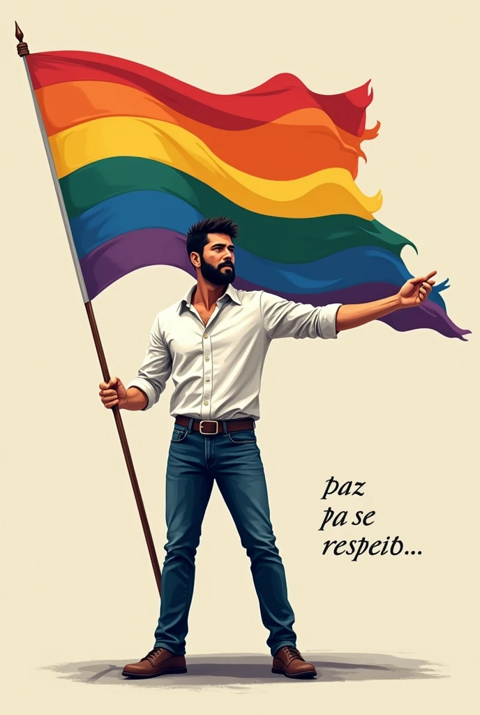 anime art, marvel art style, a hot shirtless sweaty latin tanned male, wearing soccer shorts, big bulge, holding a lgbt flag with a X mark in it, squatting down