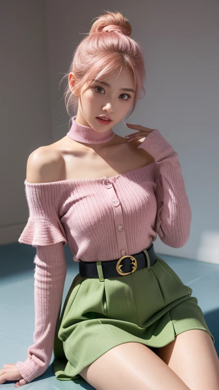 ulzang-6500-v1.1,(RAW photogr:1.2), (Photorealistic:1.4), Beautiful Meticulous Girl, Very detailed eyes and face, Beautiful detailed eyes, absurderes, unbelievable Ridiculous, hugefilesize, ultra - detailed, A high resolution, The is very detailed,best qualtiy,tmasterpiece,,illustratio,The is very detailed,CG,unified,8k 壁纸,Amazing,finely detailled,tmasterpiece,best qualtiy,greatly detailed的 CG unified 8k wallpapers,light in face,cinmatic lighting, 1girll, 16 years old,Long white hair,lateral division,(large tities),((No panties)),(wears glasses),(((dynamicposes))),(((sexyposture))),(Half-body),((White pantyhose)),(((Apricot skirt wrapped around hips))),White color blouse,eyes looking at the lens,Hands hidden behind your back