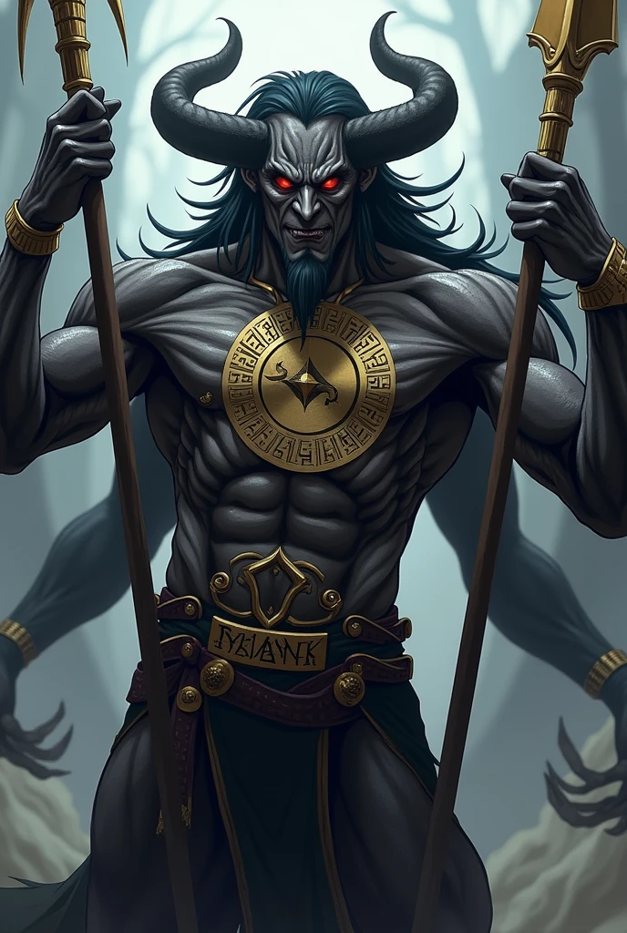 Produce an image of Lord Shiva as the destroyer, with a Trishul (trident) and a backdrop of destruction