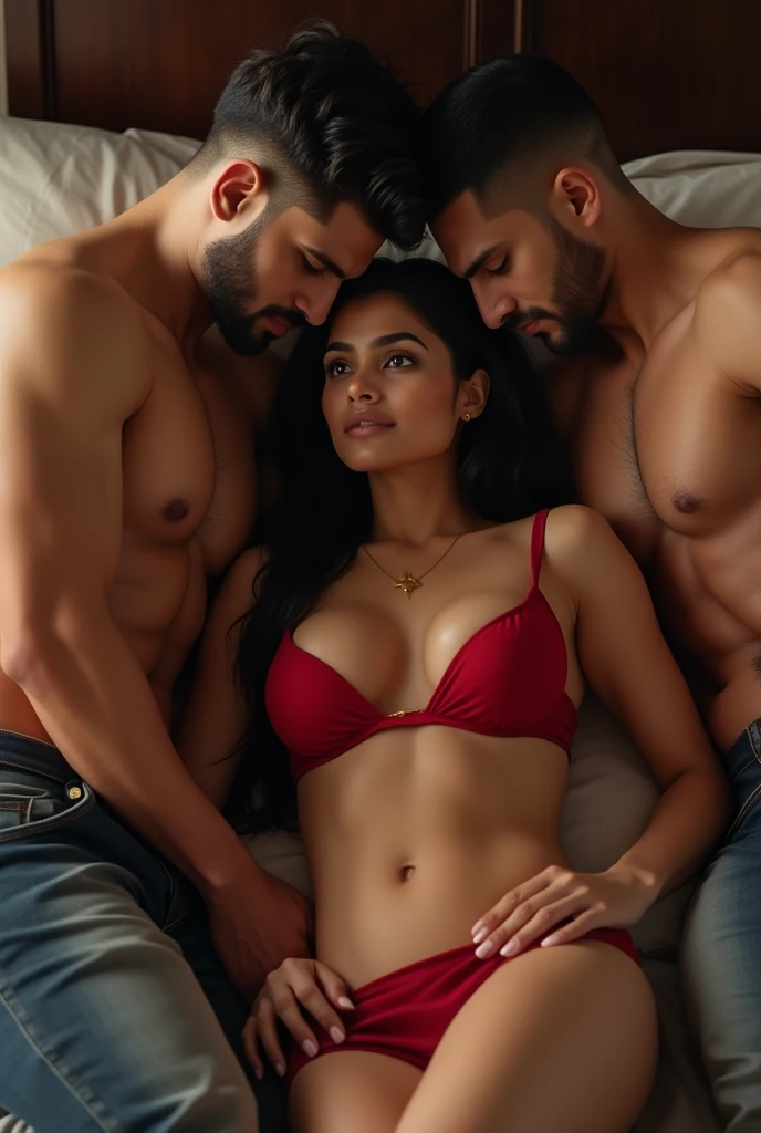 A hot British girl having intimate moment with 3 fat   Indian desi men 