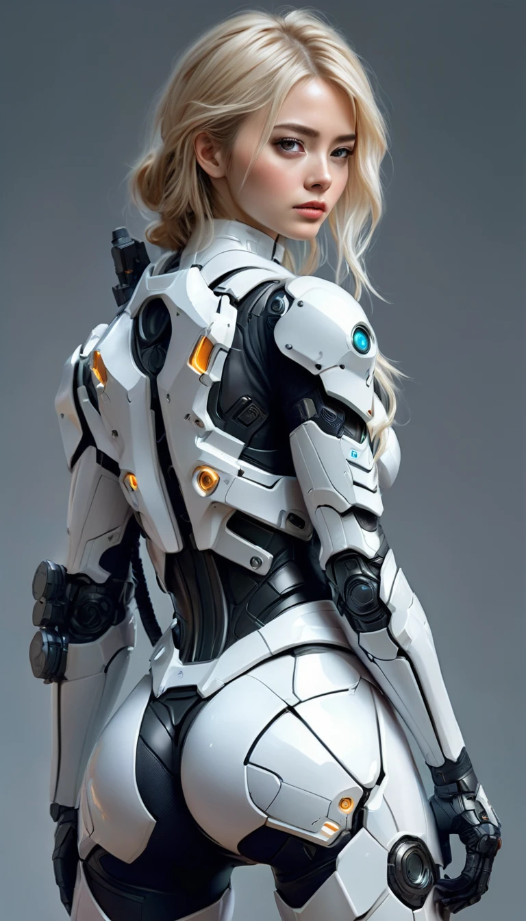 Game of the rule of law, police girl in exoskeleton cybernetic armor, The armor fits and hugs the figure, The girl has a plasma gun in her hands, head to toe perspective, Maximum detail, super quality of detail drawing, 8k