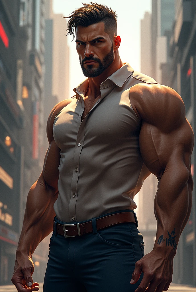 Macho、Shaved head、manly、Brown skin、Torn clothes、Hairy、Pectoralis major、Abdominal muscles、Your body is wet、Highest quality、high resolution、looking at the camera、full moon、Cyberpunk cities in science fiction movies、ruffian