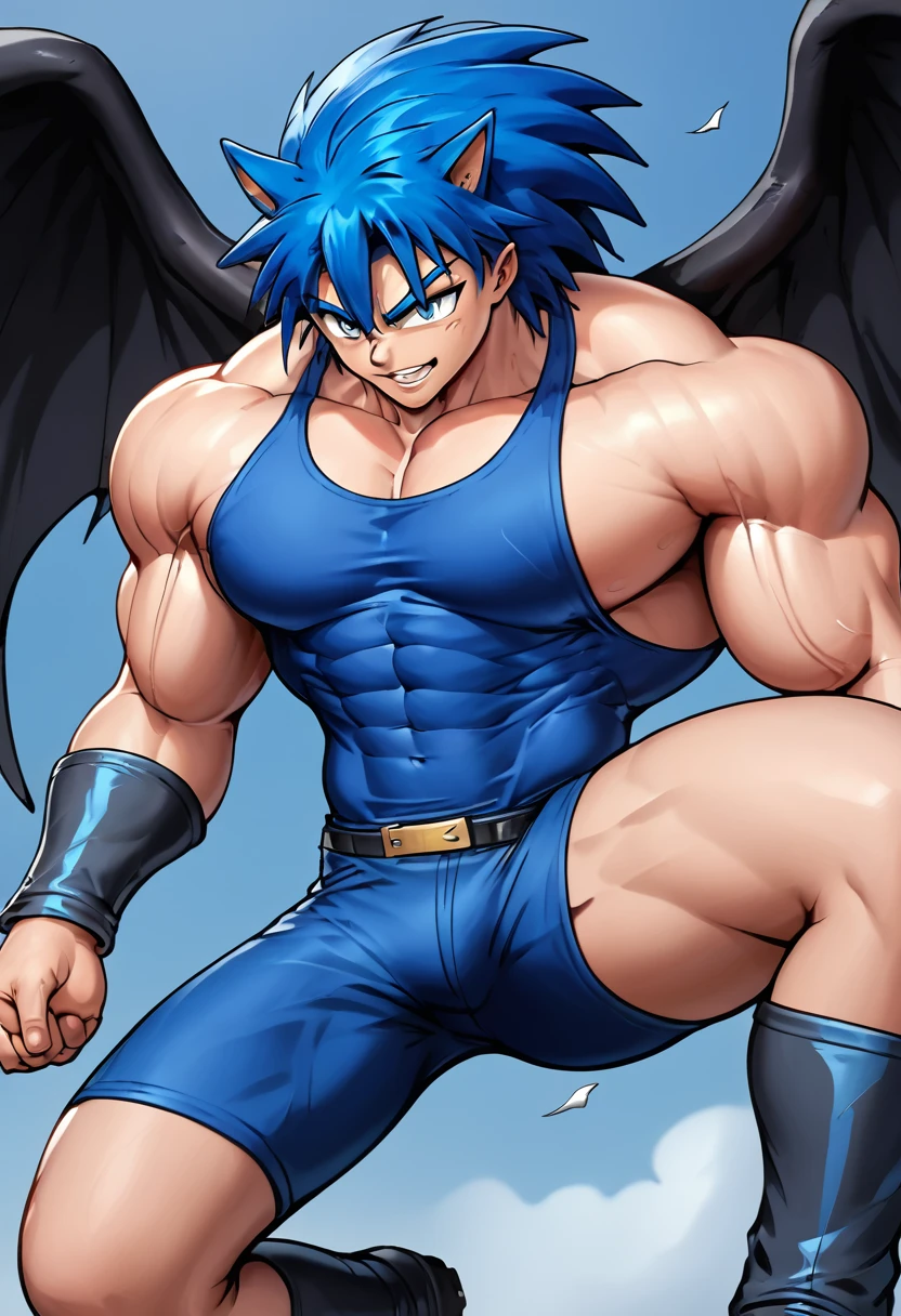 Highest quality,RAW Photos,(((Huge muscles))),Crying face,Lots of drool and sweat,Harness,Young face,teenager face,Huge erect penis,Full body image,Young body,Muscular legs,Wearing boots,Large, toned muscles,Imminent sexual activity,Demon body with large wings and horns,Shaking violently,Blue Hair,Anal Sex,Ejaculating with force,(((Floating in the sky))),A deep kiss,Sonic,Wicked Smile,Run through,Yuji Uekawa,