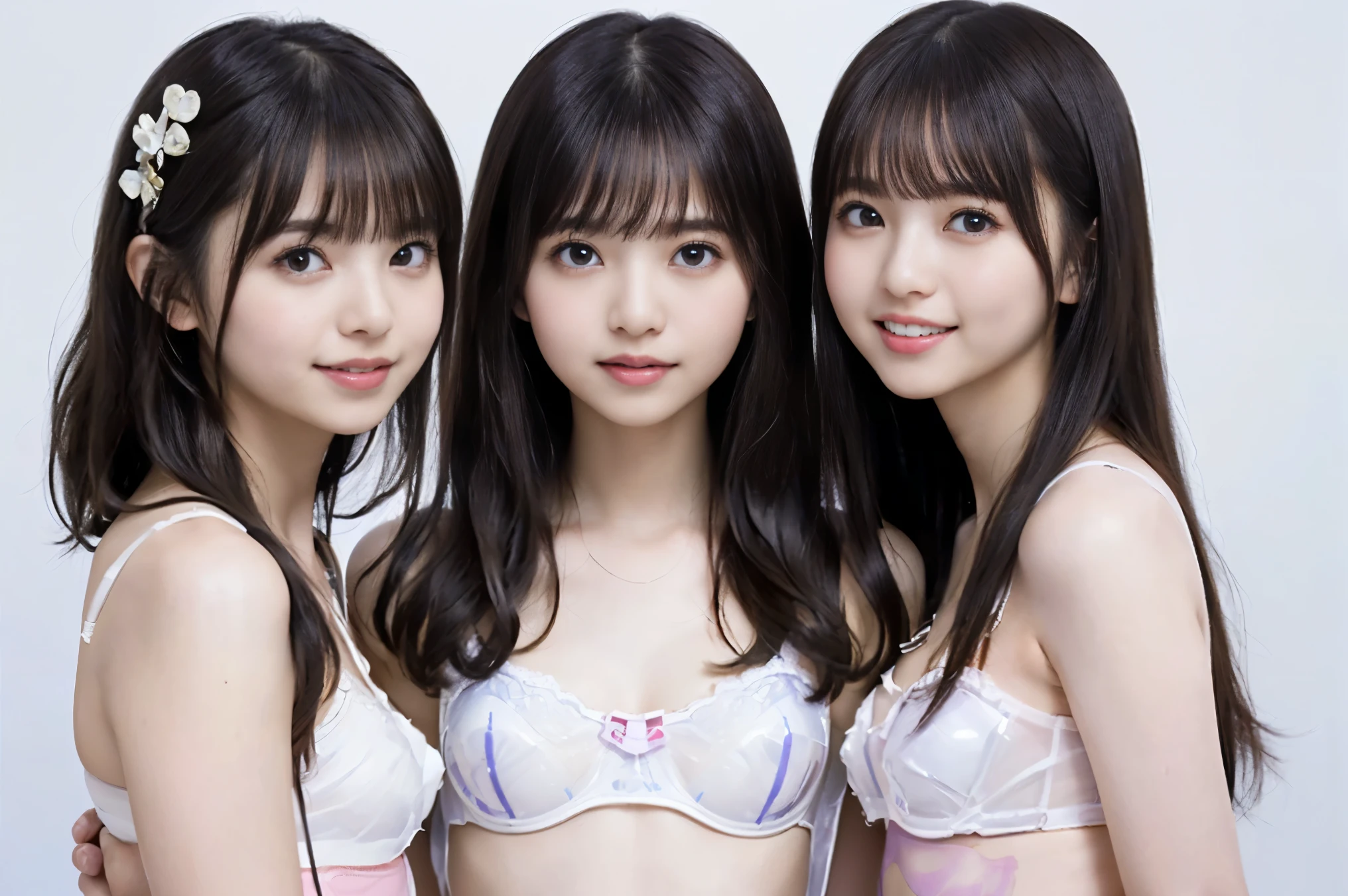 
((masterpiece、Highest quality))、snap shot、Idol Concert、Concert Stage、(three cute naked girls、13 years old、smile、sing、Ribbon Hairband、Idol Costumes )、(((Full nudity、Pussy)))、((The characters are unique))