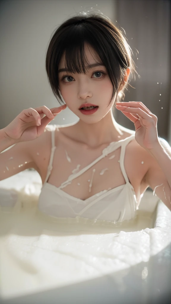 In 8K、Highest quality、masterpiece、Very detailed、Ultra-high resolution、

Bathroom、とても若く幼いgirl、Wrap a large towel around your body、Expose your shoulders、Wet your hair、Wet Skin、Water droplets fall、(Jirai Type Makeup:1.3、jirai girl:1.3、Red eyeliner), (Blowjob Gestures:1.5), surprised, (vapor,Sweat), Cream yellow hair、pixie short hair、Cute girl、(Super big breasts:1.3)、take a bath、暗いBathroom:1.2、Soaking in the bathtub、Take a bath、girl in the bath、(Cinema Lighting、Rainbow light reflected in a dimly lit room:1.3)、

Safety Sensor、((night:1.8, Desaturated lighting:1.7, Turn off the lights:1.5A)),

((Sweat,vapor,Vulgarity)),(Please open your mouth wide、Sticking out tongue、Ahegao:1.3),

NUDE、A body wrapped in a towel, Bathing scene