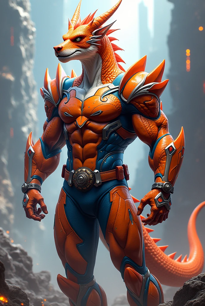Power Ranger Ranger Furry Solo, furry dragon, anthro, male, power ranger suit, muscular - SeaArt AI