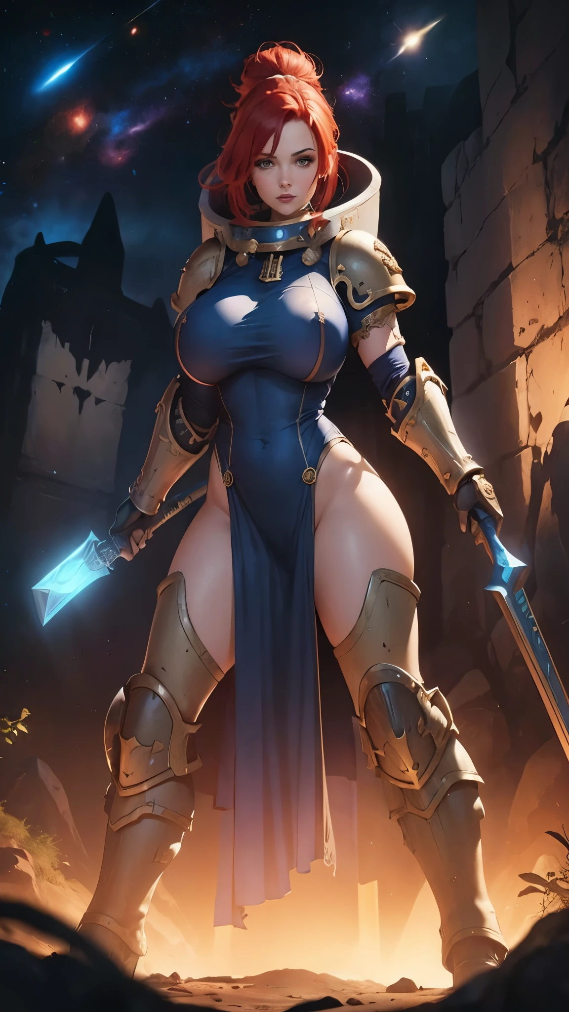 A ebony woman warrior with very big breast in full height