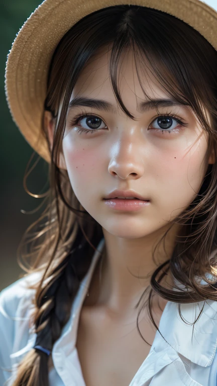 Face Focus, Soft light, Ultra-high resolution, (Realistic:1.4), RAW Photos,
1 Japanese girl, Alone, cute, (pupil, Light in the eyes),  Every detail of a beautiful face, (),(High resolution detail of human skin texture),
(Long Hair)、Fluttering Hair、Please raise your hand、Place your hands behind your head、Armpits、Open your mouth a little、amount、Show your forehead、blush、Freckles、
indoor,
(topless:1.3),Beautiful clavicle、
(Portraiture)