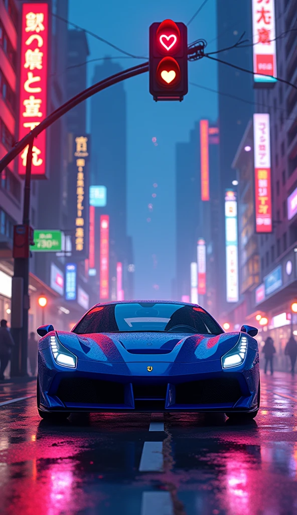 ((best quality)), ((masterpiece)), (detailed), 1girl, Futuristic Tokyo street, sky crappers, (neon) billboards, Racing girl in front of Futuristic Race car, sponsored jumsuit, opened, tits out, breasts out, puffy nipples,